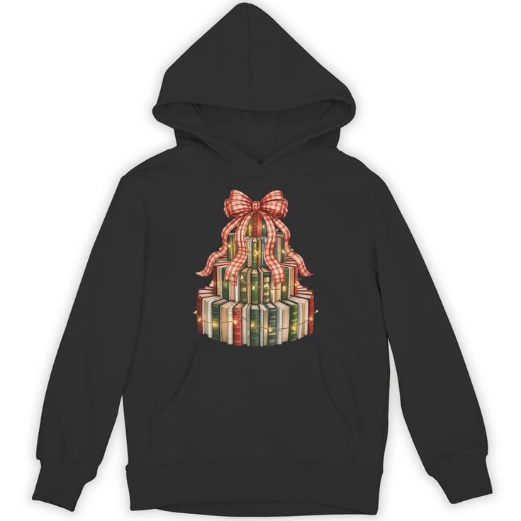 Coquette Christmas Book Tree Xmas Lights Librarian Teacher Unisex Hoodie