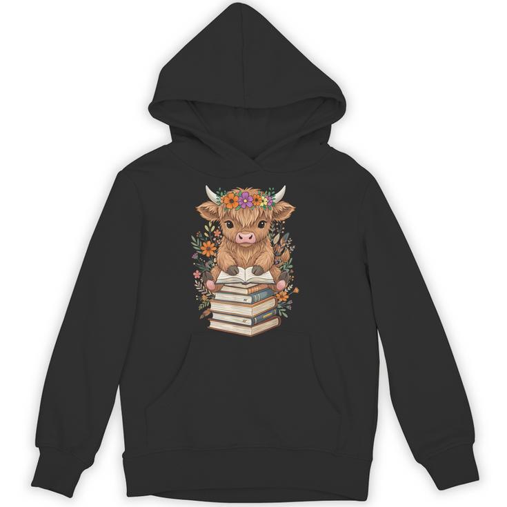 Cute Baby Highland Cow Reading Book Librarian Bookworm Unisex Hoodie