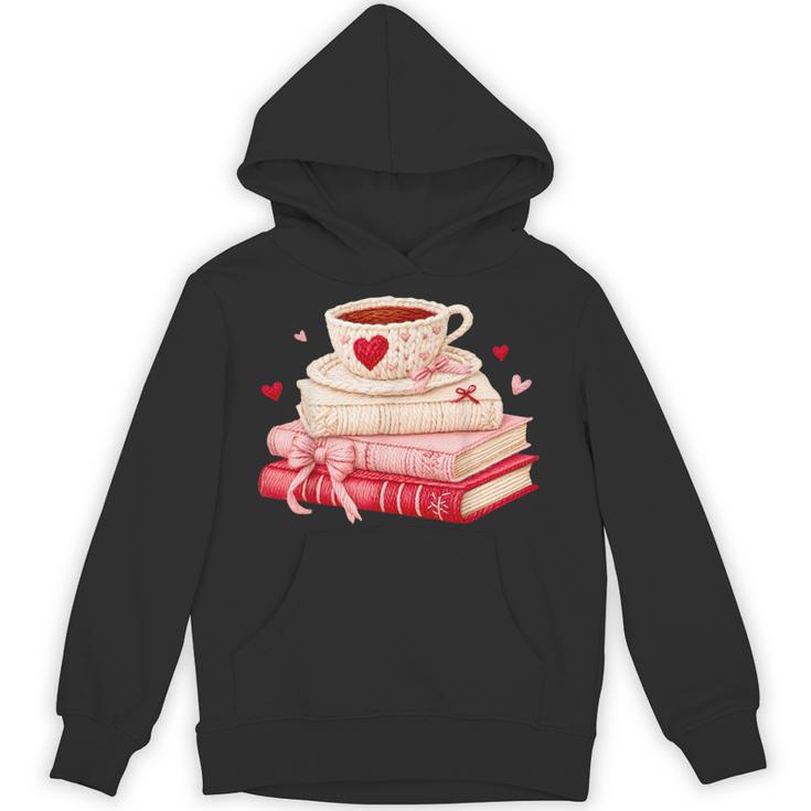 Cute Books And Coffee Crochet Valentines Day Tee For Couples Unisex Hoodie