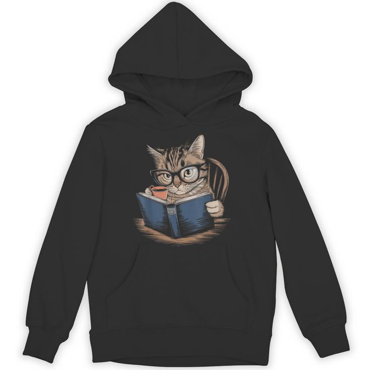 Cute Cat Reading Books With Tea Unisex Hoodie