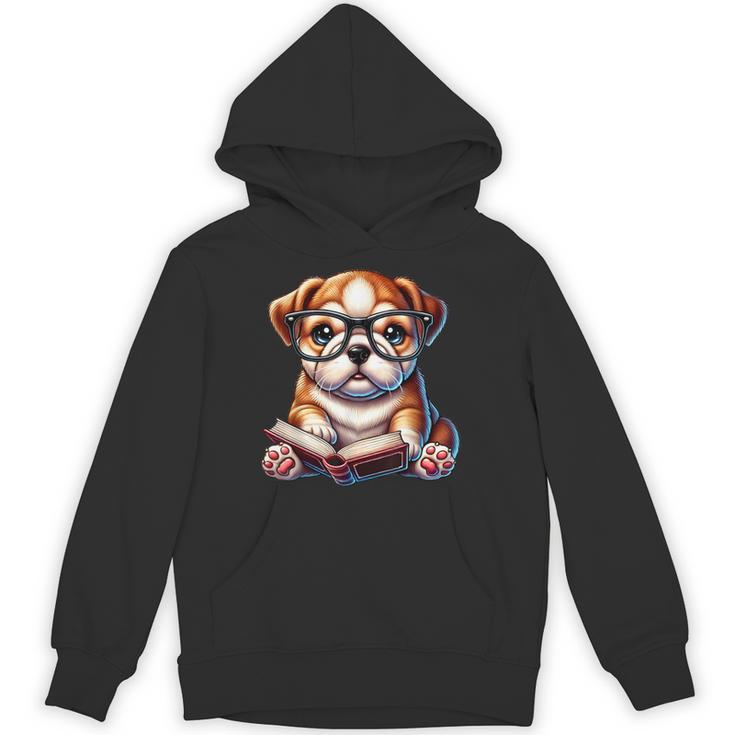 Cute Dog Puppy English Bulldog Reading Book Unisex Hoodie
