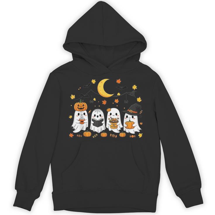 Cute Ghost Drinking Coffee Halloween Fall Ghost Book Reading Unisex Hoodie