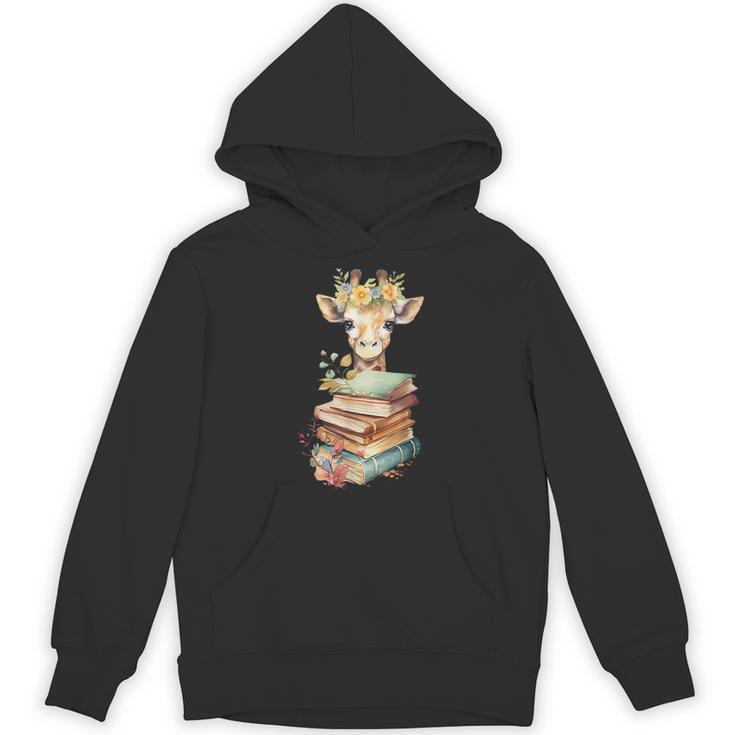 Cute Giraffe With Book Floral Bookworm Librarian Book Lover Unisex Hoodie