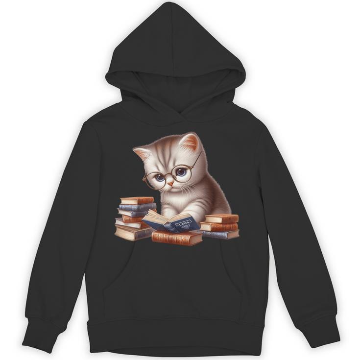 Cute Kitten Bookworm Adorable Cat With Glasses Reading Book Unisex Hoodie
