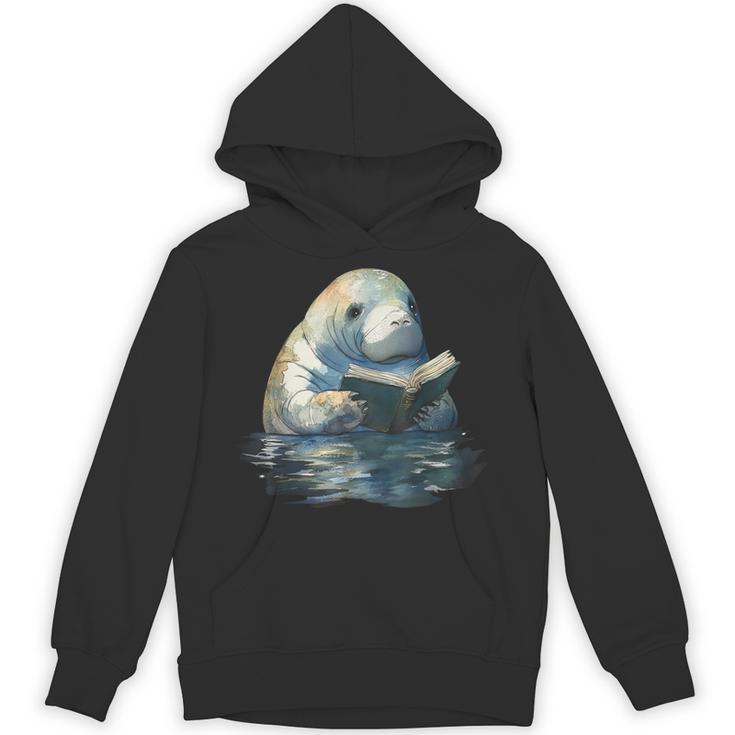 Cute Manatee Reading Book Bookworm Readers Manatee Lover Unisex Hoodie