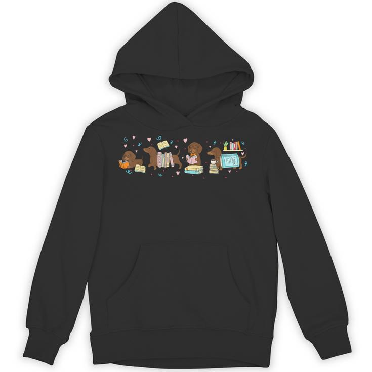 Dachshund Book Lover Reading Wiener Dog 100 Days Of School Unisex Hoodie