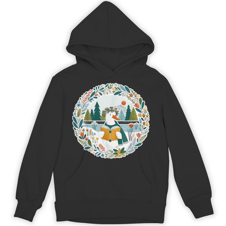 Duck Wilderness Book Reading Illustration Floral Unisex Hoodie