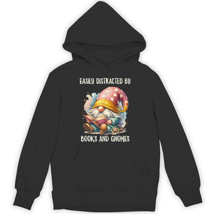 Easily Distracted By Books And Gnomes Book Reading Gnome Unisex Hoodie