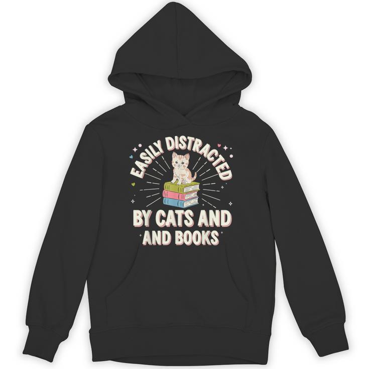 Easily Distracted By Cats & Books Tee Reader Book Worm Unisex Hoodie