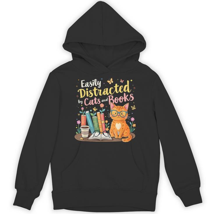 Easily Distracted By Cats And Books Book & Cat Lover Unisex Hoodie