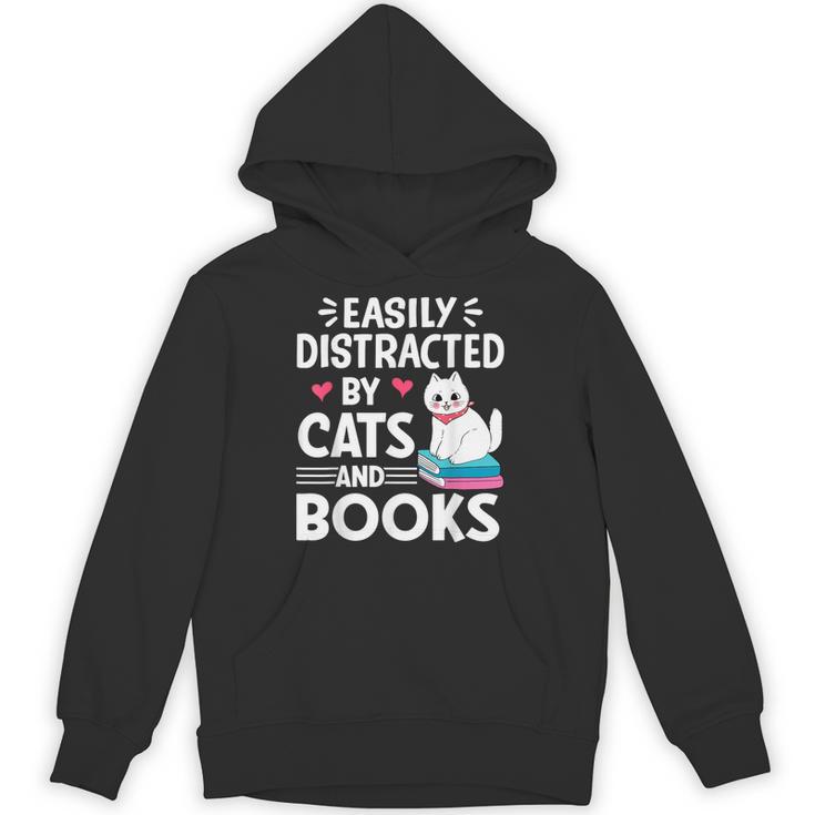 Easily Distracted By Cats And Books Cute Cat And Book Lovers Unisex Hoodie