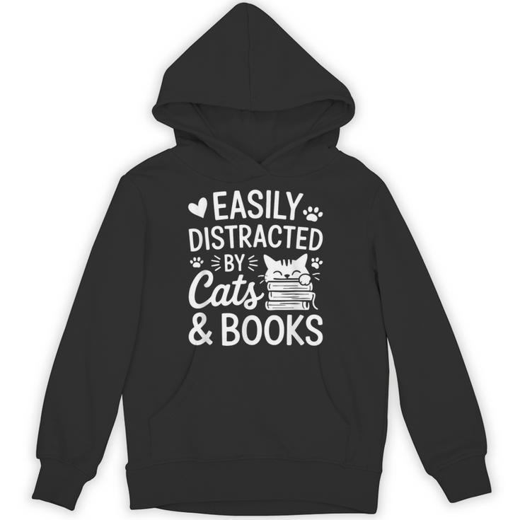Easily Distracted By Cats And Books Reading Apparel Unisex Hoodie