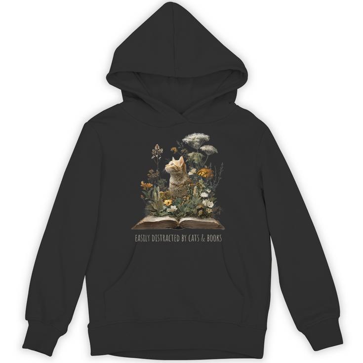 Easily Distracted By Cats And Books Unisex Hoodie