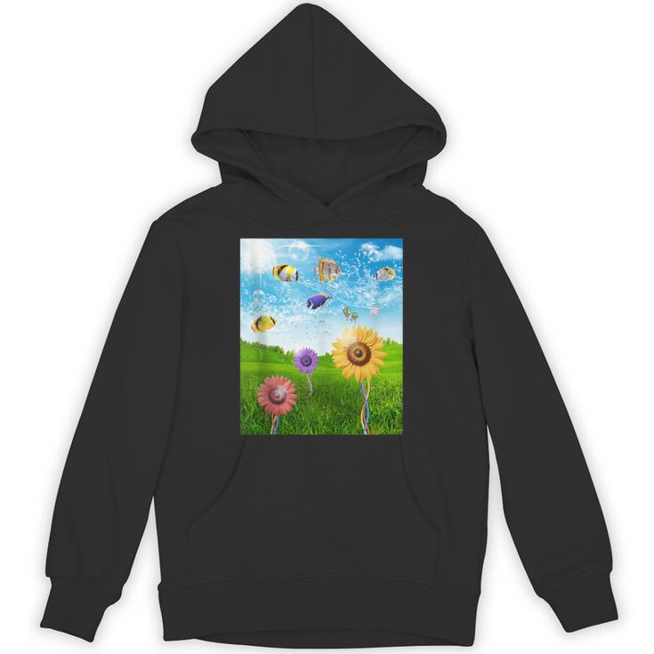 Frutiger Aero Aesthetic Tech Scenery Fishes Sunflower Unisex Hoodie