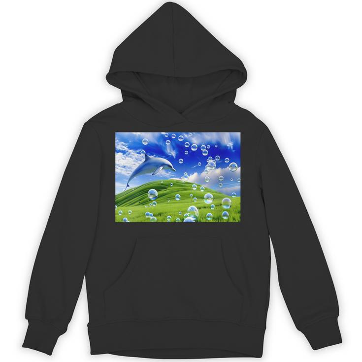 Frutiger Aero Dolphin Meadow Aesthetic Y2k 2000s Ironic Unisex Hoodie