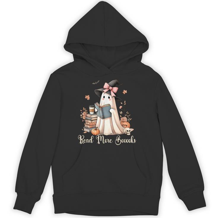 Ghost Reading Book Coquette Bow Halloween Girl Kid Teacher Unisex Hoodie