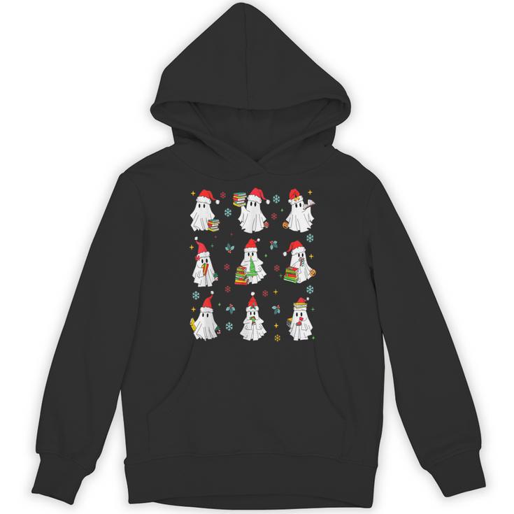 Ghosts Wearing Santa Hats Reading Books Christmas Book Lover Unisex Hoodie