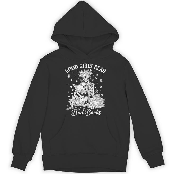 Good Girls Read Bad Books Skeleton Reading Book Halloween Unisex Hoodie