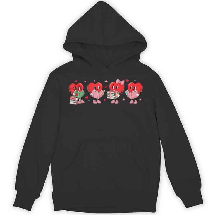 Heart Reading Books Valentine Teacher Library Book Lover Unisex Hoodie