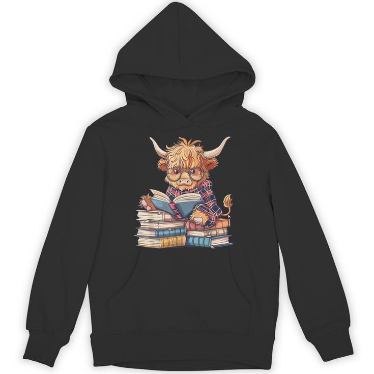 Highland Cow Reading Book Librarian Library Unisex Hoodie