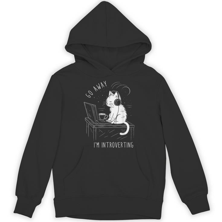 Introvert Cat With Coffee On Computer Antisocial Emo Goth Unisex Hoodie