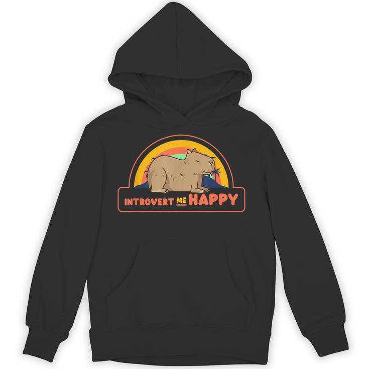 Introvert Me Happy Retro Sunset Capybara Tee Unisex Hoodie