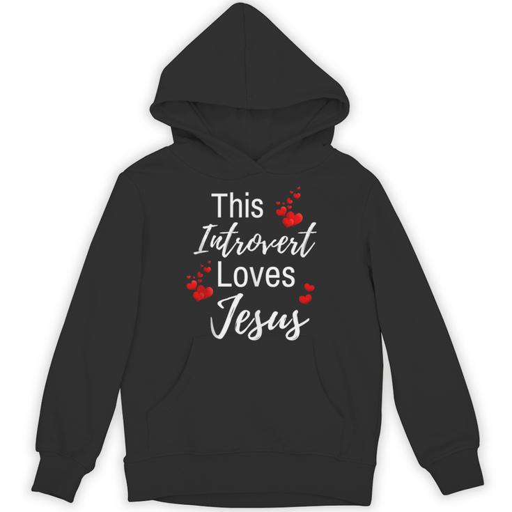 This Introvert Loves Jesus Religious Red Hearts Graphic Unisex Hoodie