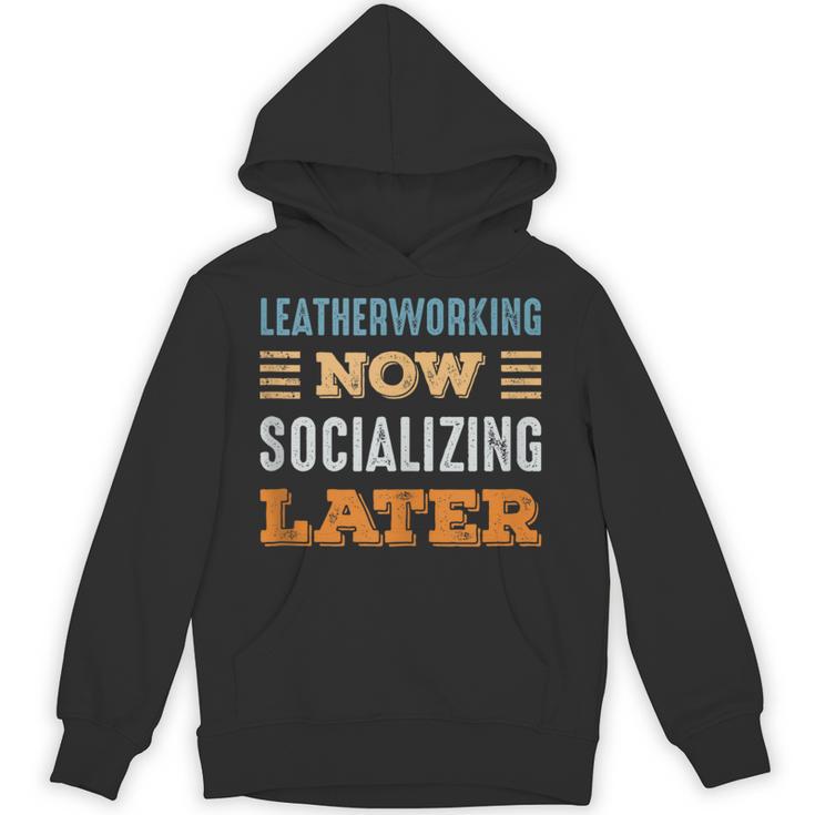 Leatherworking Now Minimal Socializing Introvert Vintage Unisex Hoodie