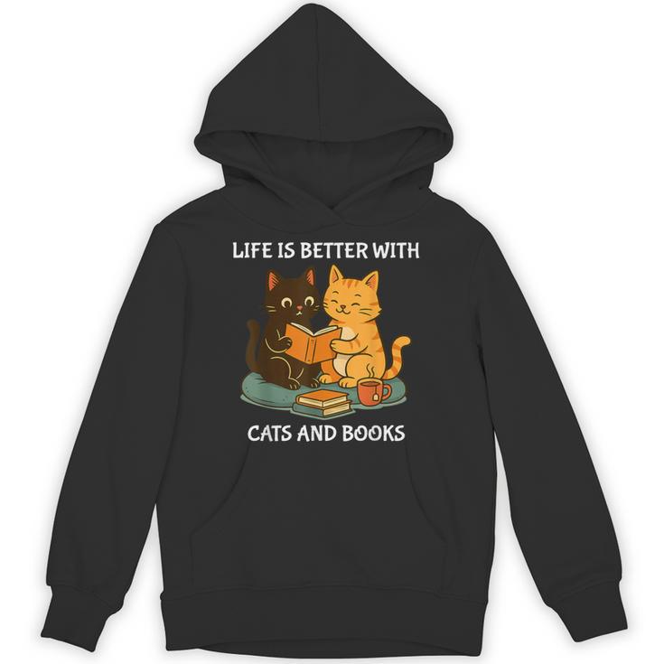 Life Is Better With Cats And Books Cute Cat Lover Unisex Hoodie