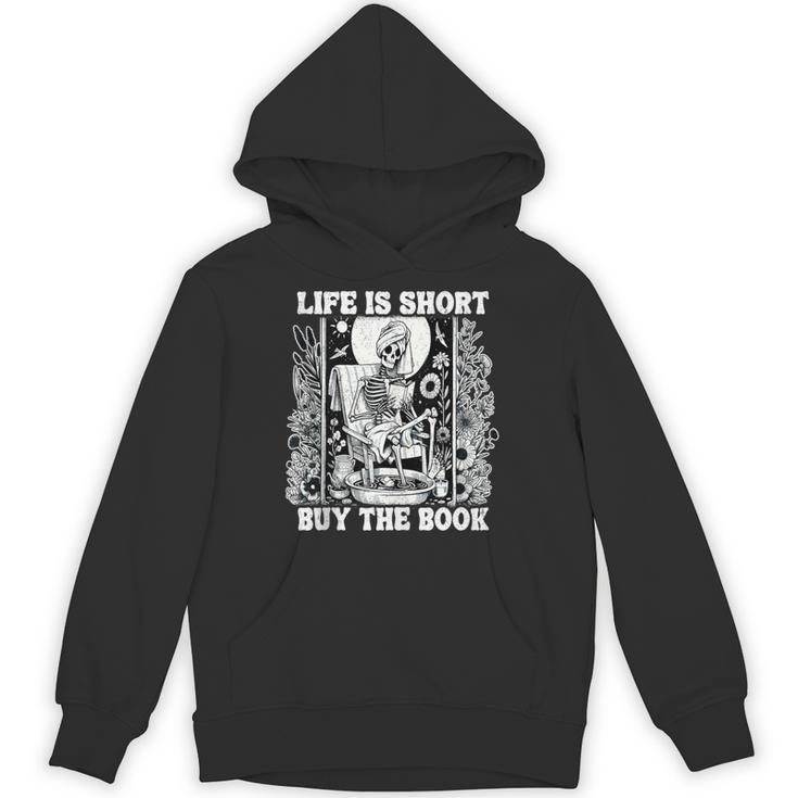Life Is Short Buy The Book Introvert Skeleton Reading Unisex Hoodie
