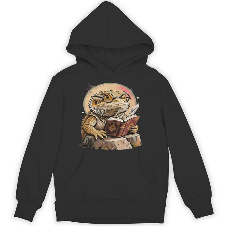 Nerdy Bearded Dragon Glasses Book Reading Unisex Hoodie