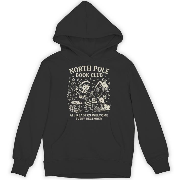 North Pole Book Club Christmas Elf Bookish Retro Graphic Unisex Hoodie