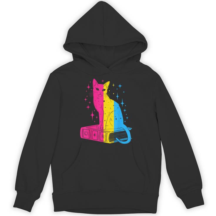 Pansexual Pride Celestial Cat Sitting Book LGBTQ Pan Colors Men Women Unisex Hoodie