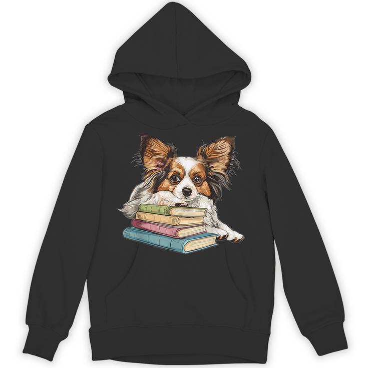 Papillon Books Reading Dog Breed Graphic For Men Women Kids Unisex Hoodie