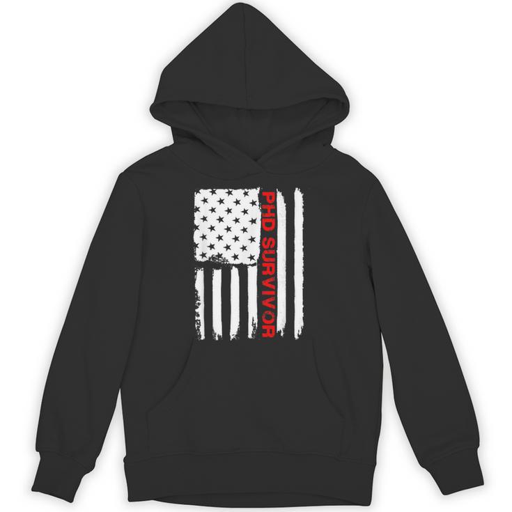 PhD Survivor Graduation American Flag Shirt Degree Tee Women Kids Men Unisex Hoodie