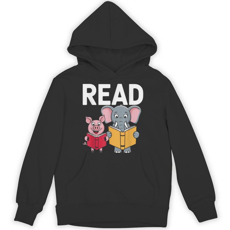 Pig Elephant Reading Cute Book Lover Bookworm Boys Girls Kid Unisex Hoodie