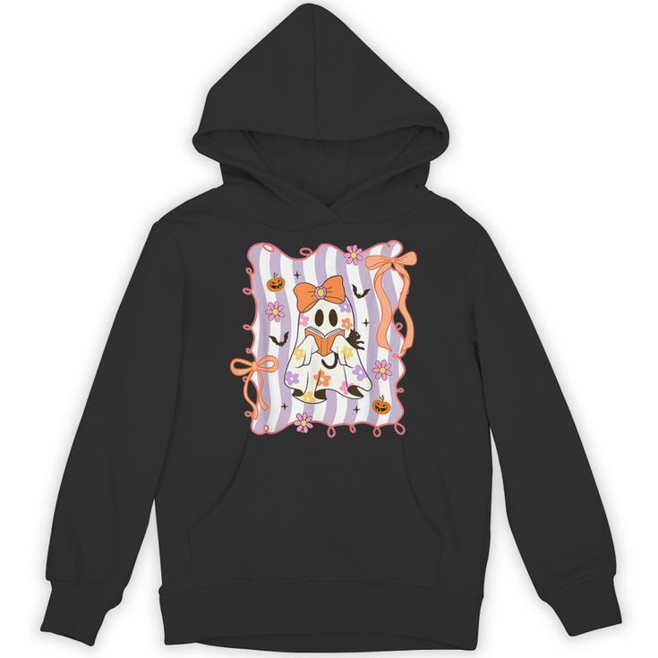 Preppy Coquette Bow Ghost Reading Books Halloween Book Unisex Hoodie