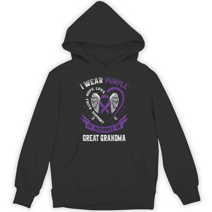 Purple In Memory Of My Great Grandma Alzheimers Back Graphic Unisex Hoodie