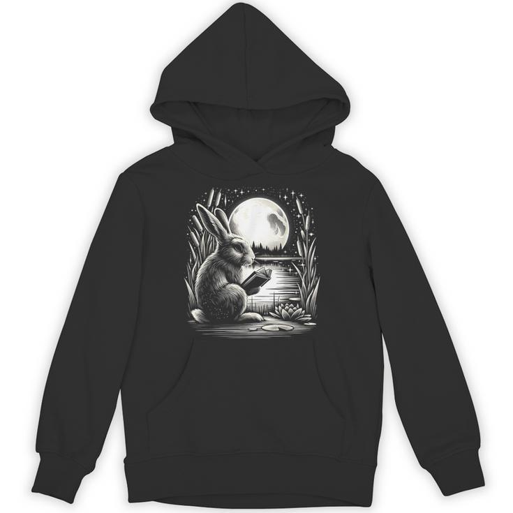 Rabbit Reading Book Full Moon Lake Scenery Unisex Hoodie
