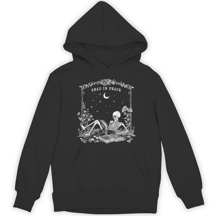Read In Peace Skeleton Reading Book Halloween Bookish Unisex Hoodie
