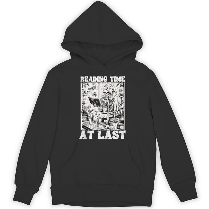 Reading Time At Last Book Lover Introvert Skeleton Reading Unisex Hoodie