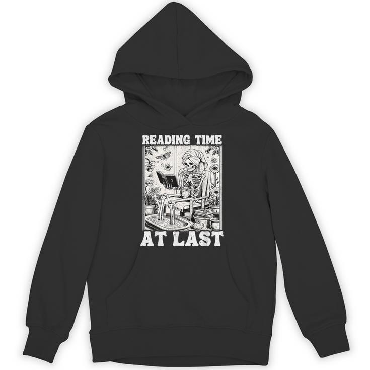 Reading Time At Last Book Lover Introvert Skeleton Reading Unisex Hoodie