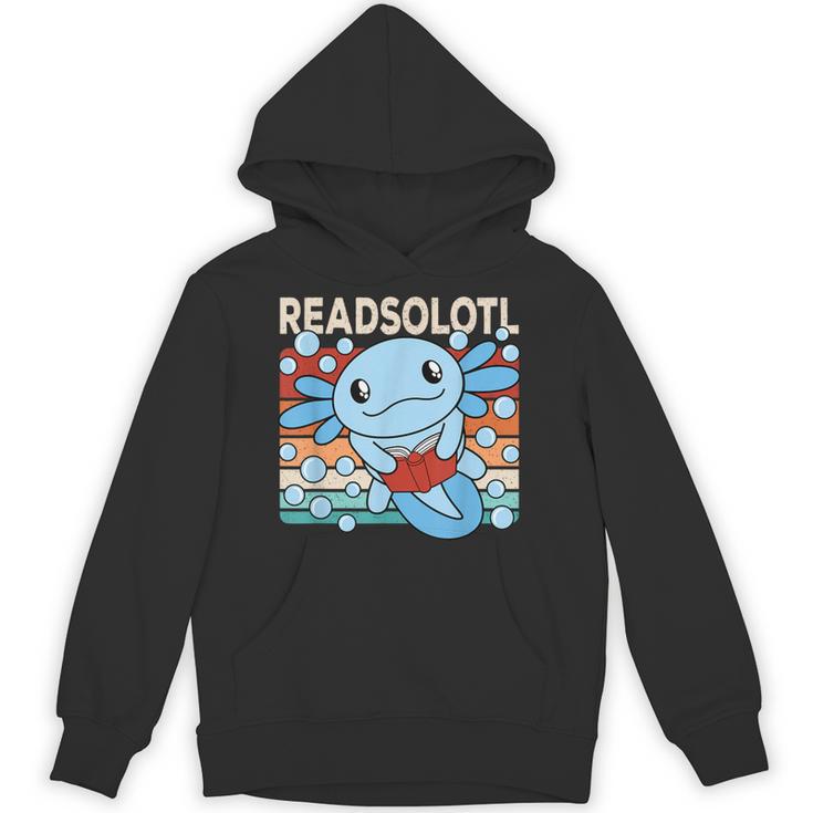 Readsolotl Blue Kawaii Axolotl Book Lover Reading Retro Unisex Hoodie