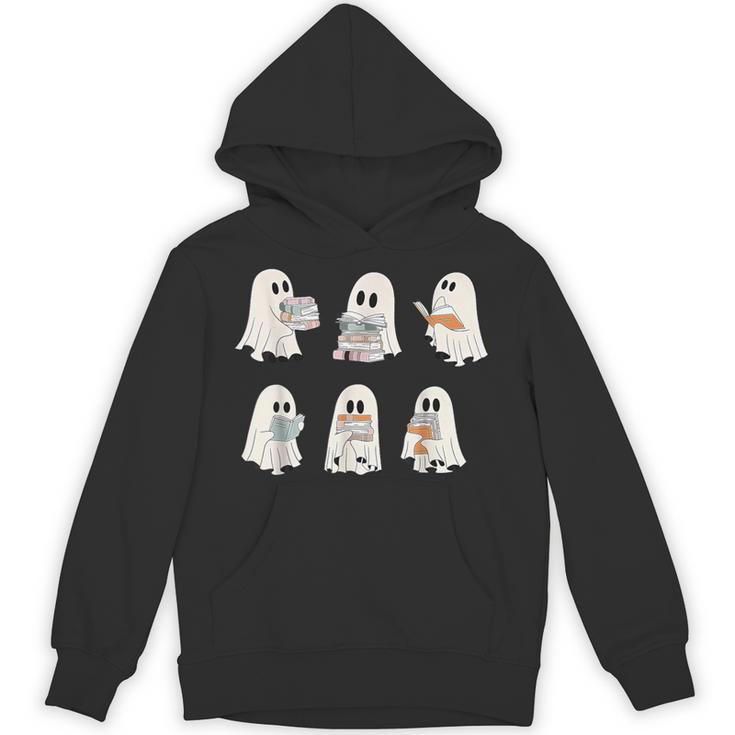 Retro Ghost Reading Books Halloween Bookish Ghost Bookworm Unisex Hoodie