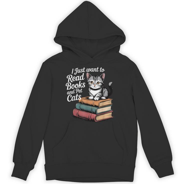 Retro I Just Want To Read Books And Pet Cats Cat For Men Women Kids Unisex Hoodie