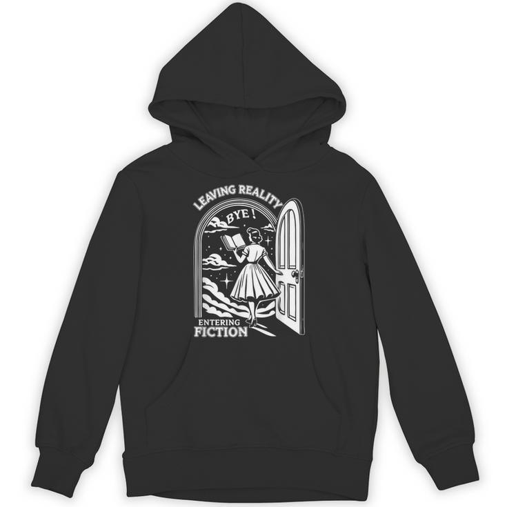 Retro Trendy Bookish Book Lover Reading Quotes Leaving Reality Entering Fiction  -Adults Small Short Sleeve T-Shirt Unisex Hoodie