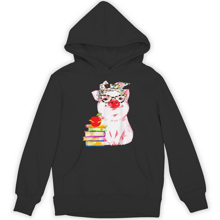 Teacher Pig Cute Farm Animal Book Lover School Student For Men Women Kids Unisex Hoodie