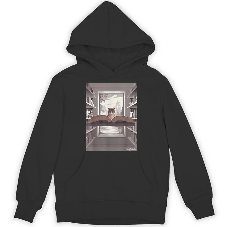 Totally Weird Tees Cat Library Book Reading Literary Unisex Hoodie