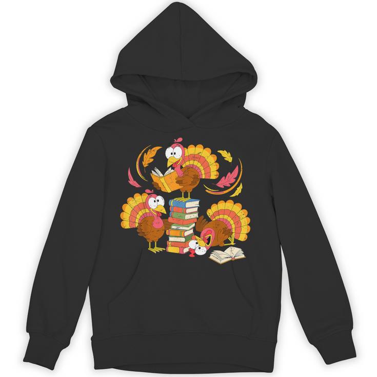 Turkey Reading Books Fall Thanksgiving Teacher Librarian Unisex Hoodie