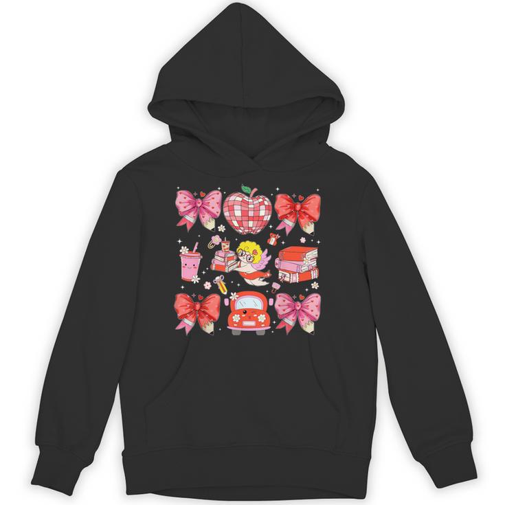 Valentine Cupid Coquette Pink Bow Apple Books Teacher Unisex Hoodie